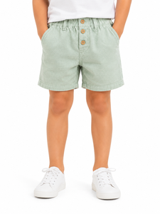 Shorts d'été décontractés vert menthe pour garçons, taille élastique, légers, en mélange de coton, avec détail bouton, doux et confortables - Product Image 1