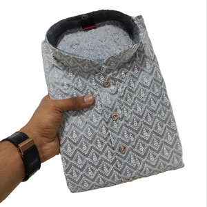 Embroidery Work Lakhnavi <b>Silk</b> Quick Dry Regular Fit Formal <b>Kurta</b> for Men's Wedding and Party Season - Product Image 1