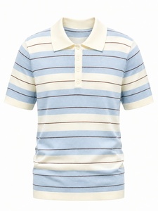 Men's Dot Knitted 100% Cotton Breathable Golf for <b>Shirt</b> Short Sleeve Regular Fit Casual <b>Light</b> <b>Blue</b> for Brown Pattern - Product Image 1