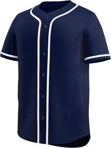Maillot de baseball personnalisable pour homme, manches courtes, bleu marine, maille 100% polyester, anti-humidité, fermeture boutonnée, vêtement d'équipe - Product Image 2