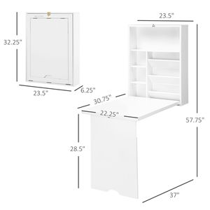 <b>Fold</b>-Out Convertible White Multi-Function PC <b>Desk</b> for Home Office Wall-Mounted Floating Design with Shelf Made From Durable MDF - Product Image 3