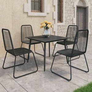 Juego de Comedor de Ratán de PVC Negro y Acero con Recubrimiento en Polvo y Vidrio para Jardín, Muebles de Exterior - Product Image 1