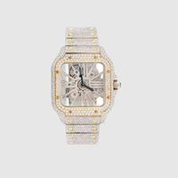 Montre de luxe pour homme, octogonale, avec diamants, en acier inoxydable, mécanique, analogique, chiffres romains, fermoir déployant, 42 mm, élégante, automatique