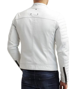 Men Genuine <b>White</b> Lambskin Leather <b>Biker</b> <b>Jacket</b> Soft Moto Motorcycle Leather <b>Jacket</b> - Product Image 3