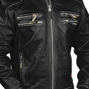 Chaqueta de Motociclista Personalizada para Hombre, de Cuero Genuino, con Cuello Alto, Cierre de Cremallera, Resistente al Viento, Estilo Motero, para Otoño - Product Image 2