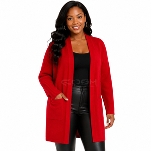 Cosh International Sisterhood Sorority Cárdigan de Punto Acrílico para Mujer, Manga Larga, Rojo, Casual, Abierto por Delante, con Bolsillos, para Otoño - Product Image 3