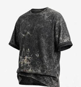 T-shirt décontracté sportif surdimensionné pour homme, lavage acide, manches courtes, haute qualité, 100 % coton molletonné, impression personnalisée unie - Product Image 1
