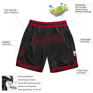 Pantalones cortos de malla personalizados para hombre, pantalones cortos de malla de baloncesto negros y rojos personalizados, pantalones cortos de malla de entrenamiento por sublimación - Product Image 2