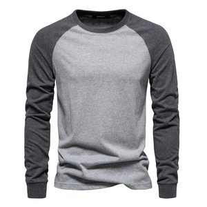 T-shirt en coton à manches longues pour hommes, col rond, patchwork, haut décontracté, léger - Product Image 5