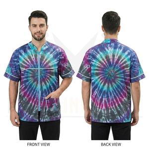 Uniforme unisex de poliéster impermeable con cremallera frontal y manga corta, diseño tie-dye, para barbería, con bolsillos para detección de agujas y serigrafía. - Product Image 5
