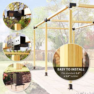 Kit Pergola in Metallo da 12 Pezzi per Gazebo da Giardino con Staffe Angolari a 3 e 4 Vie per Legname da 4x4 Pollici (Misura Reale 3,6x3,6 Pollici) - Product Image 5