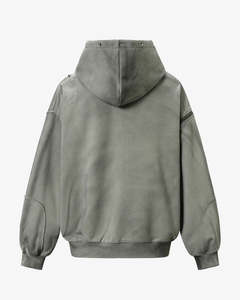 Sweat-shirts à capuche surdimensionnés de haute qualité, en tissu tricoté en coton, avec logo personnalisé, style streetwear vintage, fermeture éclair, rivets, patchwork - Product Image 6