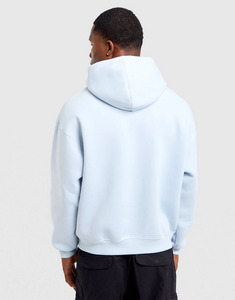 Sweat à capuche oversize pour homme, bleu clair uni, en molleton de coton, style streetwear décontracté, avec poche kangourou, manches longues - Product Image 4