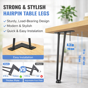 19" Hairpin Furniture <b>Legs</b> 500lbs Load Capacity Coffee Dinning Metal Table <b>Legs</b> Black Color DIY Furniture Parts 4 Pcs EDPTBL010 - Product Image 4