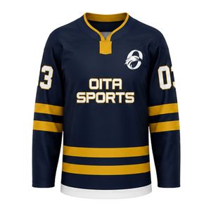 Navy Gold <b>Ice</b> Hockey Jersey for Men Long Sleeve Breathable Athletic Team Uniform Lightweight Training Match Sports Apparel - Product Image 1