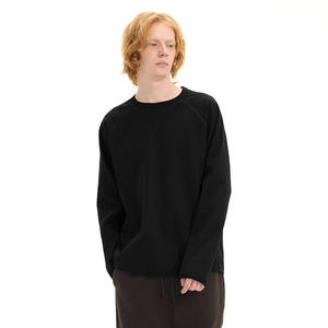 Oversized <b>Black</b> Knitted Pullover <b>Sweatshirt</b> Men's O-Neck Long Sleeve Raglan Sleeve Solid Color Casual Autumn Wear 100% Cotton - Product Image 5