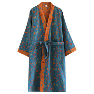 Peignoir Kimono Yukata en Coton Jacquard Teint en Fil, Élégant et Décontracté pour Femme, Fermeture à Cordon, Anti-Bactérien, Écologique - Product Image 1
