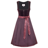 Gaun Dirndl Vintage Wanita Model A-Line Midi Tanpa Lengan Kerah Scalloped Bahan Beludru Tenun Ramah Lingkungan dengan Sabuk dan Lapisan Katun