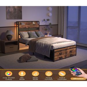 Struttura letto singolo in metallo nero con testiera e cassetti contenitore, piattaforma letto singolo - Product Image 2