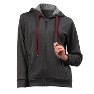 Sweat-shirt à capuche zippé pour femme, couleur unie, doublure en tissu éponge, 100% coton tricoté, respirant, coupe-vent, écologique, séchage rapide, décontracté - Product Image 3