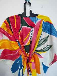 Vestido Kaftán de Algodón Puro con Encaje para Mujer - Estampado Floral Vintage, Ligero, Corte A, Holgado, Ideal para Playa y Descanso de Verano - Product Image 3