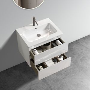 Moderno 24 \ "lavello da bagno lavabo bianco lucido in ceramica lavello con un rubinetto grande portaoggetti bagni vanità Pre-assemblati - Product Image 5