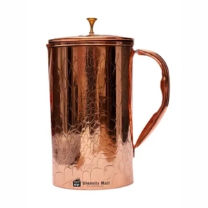 Carafe à eau de luxe en cuivre pur avec couvercle, motif diamant en relief, artisanale, pour hôtels, maisons et restaurants - Product Image 2