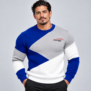 Pull pour homme en tissu tricoté doux, sensation de chaleur, coupe confortable, construction durable, col, poignets et ourlet côtelés pour l'hiver - Product Image 1