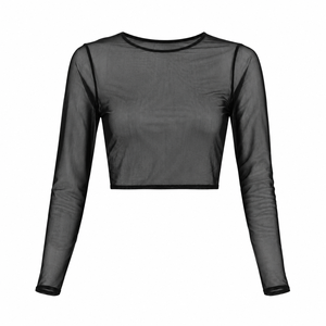 <b>Women's</b> Sexy Fishnet Crochet Crop <b>Top</b> with Long Sleeves See-Through Hollow Out <b>Mesh</b> Bikini Cover Ups - Product Image 1