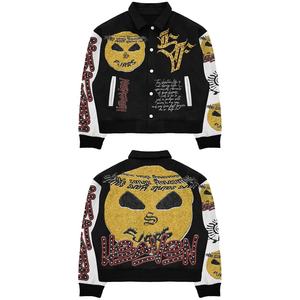 OEM Custom Logo Embroidery Retro Letterman Woolen Bomber Jacket Men's Baseball Varsity Jacket Leather Sleeves Button <b>Winter</b> Wear - Product Image 1