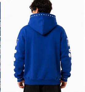 เสื้อฮู้ดซิปสีน้ำเงินสำหรับผู้ชาย พิมพ์ลายตัวอักษร WSI ประดับเพชร ทรงปกติ สไตล์สตรีทแวร์ ผ้าฟลีซ โพลีเอสเตอร์/คอตตอน - Product Image 5