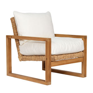 Silla de Comedor Moderna de Ratán Estilo Costero con Tapicería de Algodón, Estructura de Madera, Mueble para Exteriores o Interior, o Silla de Salón - Product Image 6