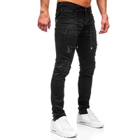 Jeans de Hombre al por Mayor de Alta Calidad, Estilo Hip Hop, Ajustados, Elásticos, Desgastados, Color Azul