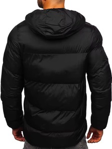 <b>Men's</b> Black Hooded Puffer <b>Jacket</b> Windproof Thick Polyester <b>Winter</b> Casual Coat With Zipper Closure - Product Image 3