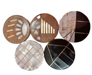 Beautiful MOP and Bone-Inlaid Tea Coasters Differently Shaped and Designed Polished Stone Material Dining <b>Table</b> <b>Mats</b> and Pads - Product Image 1