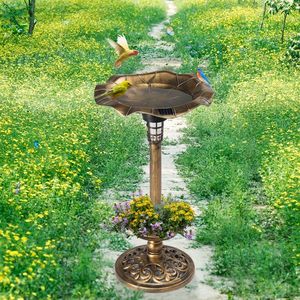 Fontana per Uccelli da Esterno con Illuminazione Solare, Vasca Decorativa Vintage per Uccelli da Giardino con Fioriera e Mangiatoia - Product Image 3