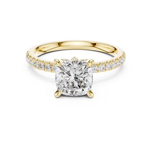 Bague de fiançailles en or jaune avec diamant de laboratoire taille émeraude, pavé solitaire, pour femme - Product Image 1