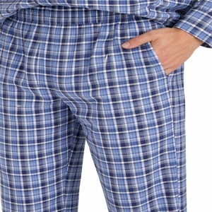 Pyjama d'été décontracté pour homme, respirant, confortable, anti-plis, écologique, ensemble 2 pièces à manches longues à carreaux bleus - Product Image 4