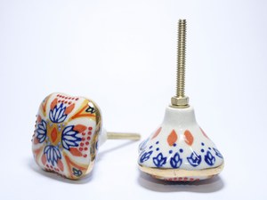 Hand Painted Square Ceramic Cabinet <b>Knobs</b> & Drawer Pulls-Mediterranean Style Floral Design Decorative <b>Furniture</b> <b>Handles</b> - Product Image 3