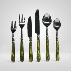 Nouvel ensemble de couverts 6 pièces en acier inoxydable avec manches en résine, design moderne, idéal pour les fêtes, prix avantageux pour hôtels et usage domestique - Product Image 1