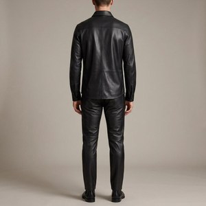 Traje de 2 Piezas de Cuero Genuino Negro para Hombre, Chaqueta y Pantalones a Medida, Traje de Cuero Genuino Negro de 2 Piezas para Hombre - Product Image 2