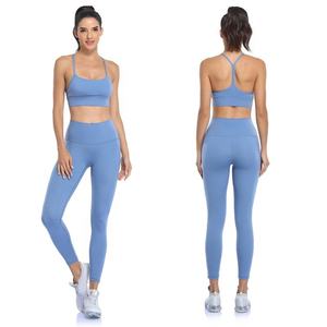 Ropa de Yoga personalizada de alta calidad para mujer, 2 uds., sujetador sin mangas sin costuras, mallas, ropa de entrenamiento, conjuntos de gimnasio de talla grande frontal - Product Image 1