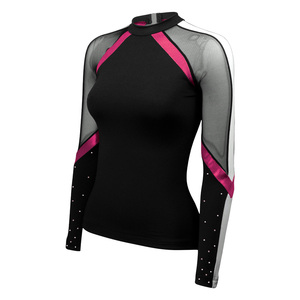 Women's Long Sleeve Mesh Rhinestone Figure Skating Leotard Performance <b>Bodysuit</b> with <b>Sheer</b> Sleeves for Gymnastics - Product Image 2
