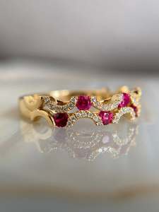 Hridhaan Jewels Cut <b>Cubic</b> <b>Zirconia</b> Engagement <b>Ring</b> Curve Style Half Eternity Band 14K Yellow <b>Gold</b> Pave Setting Anniversary Gift - Product Image 2