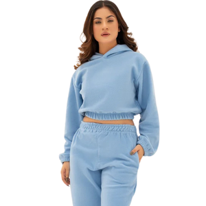 <b>Women</b> Fleece Cropped Crew Neck Sweatshirt Tracksuit Set <b>Cuffed</b> Jogger <b>Trousers</b> Casual Winter Two Piece Lounge Outfit - Product Image 3
