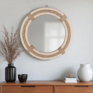 Coastal Hemp Rope Handwoven Bohemian <b>Wall</b> Accent Mirror for Home Decor Round Hanging Mirror Made in Vietnam - Product Image 3