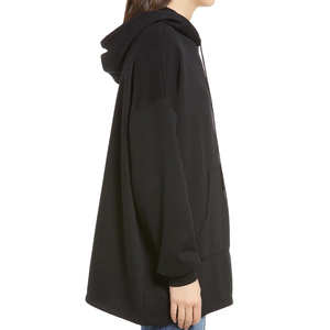เสื้อฮู้ดดี้โอเวอร์ไซส์สีดำสำหรับผู้หญิง ทรงยาว มีกระเป๋า ผ้าฝ้ายถัก สีพื้น สวมใส่สบายๆ ในฤดูใบไม้ร่วง - Product Image 2