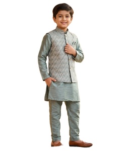 Junior Maharaja Boys' Bandhani Traditional <b>Silk</b> Floor-Length <b>Kurta</b> Outfit for Wedding & Party - Product Image 1