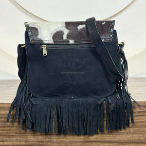 Bolso bandolera de cuero de gamuza de piel de vaca con logotipo personalizado OEM y ODM, bolso de mano con flecos de alta calidad para mujer - Product Image 5
