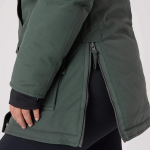 Women's Winter Parka <b>Jacket</b> Genuine <b>Leather</b> Canvas Breathable Fur Trim Hood Quilted Standard Thickness Full Sleeve Long Length - Product Image 4